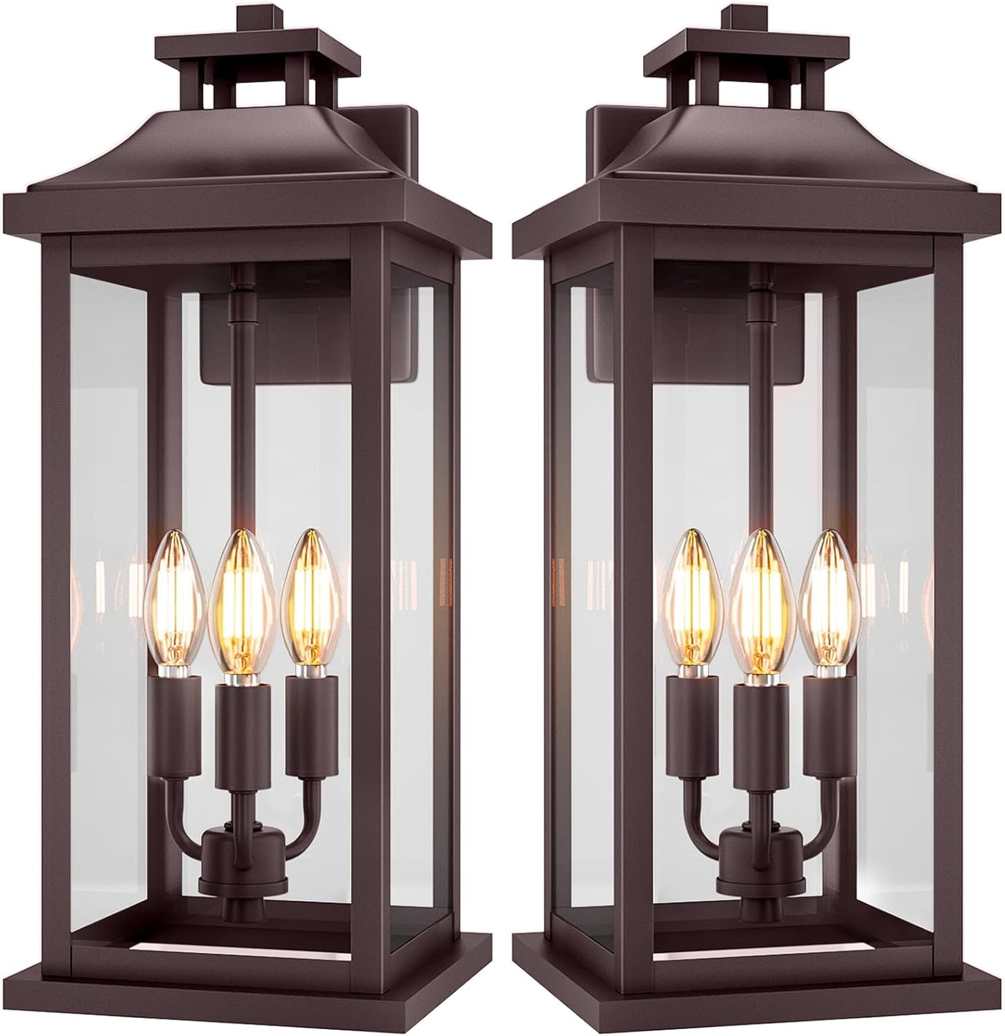20" Oil Rubbed Bronze Outside Lighting for House 3-Light, 2 Pack Brown Large Vintage Outdoor Sconce Lights Porch Patio Lights Wall Mount, Waterproof Exterior Carriage Lamps, E12