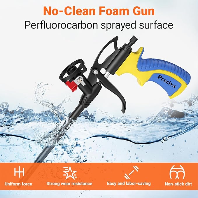 Preciva Foam Gun with Valve, Professional Foaming Gun PU Expanding Caulking Gun Insulation for Caulking, Filling, Sealing