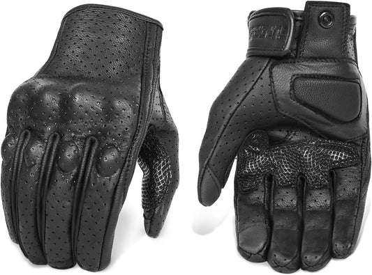 Updated Men’s Leather Motorcycle Gloves with Two Touchscreen Fingers Anti-Slip Motorbike Racing Gloves (Updated,Perforated, XXL)
