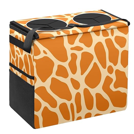 Car Trash Can Orange Giraffe Print Large Storage Garbage Can with Lid Hanging for Back Seat Leakproof Automotive Vehicle Trash Bin