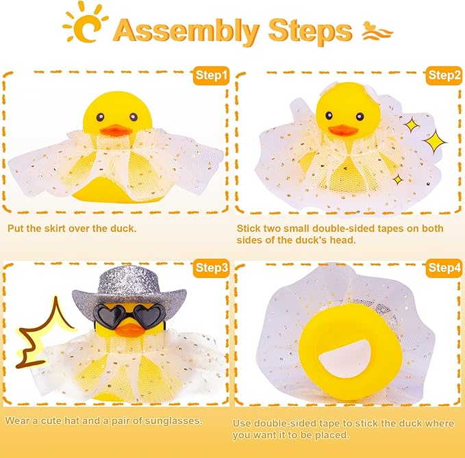 Car Rubber Duck Ornament Cute Duck Car Dashboard Decoration Accessories with Mini Hat Sunglasses and Skirt for Car Dashboard Decoration Accessories(A28)