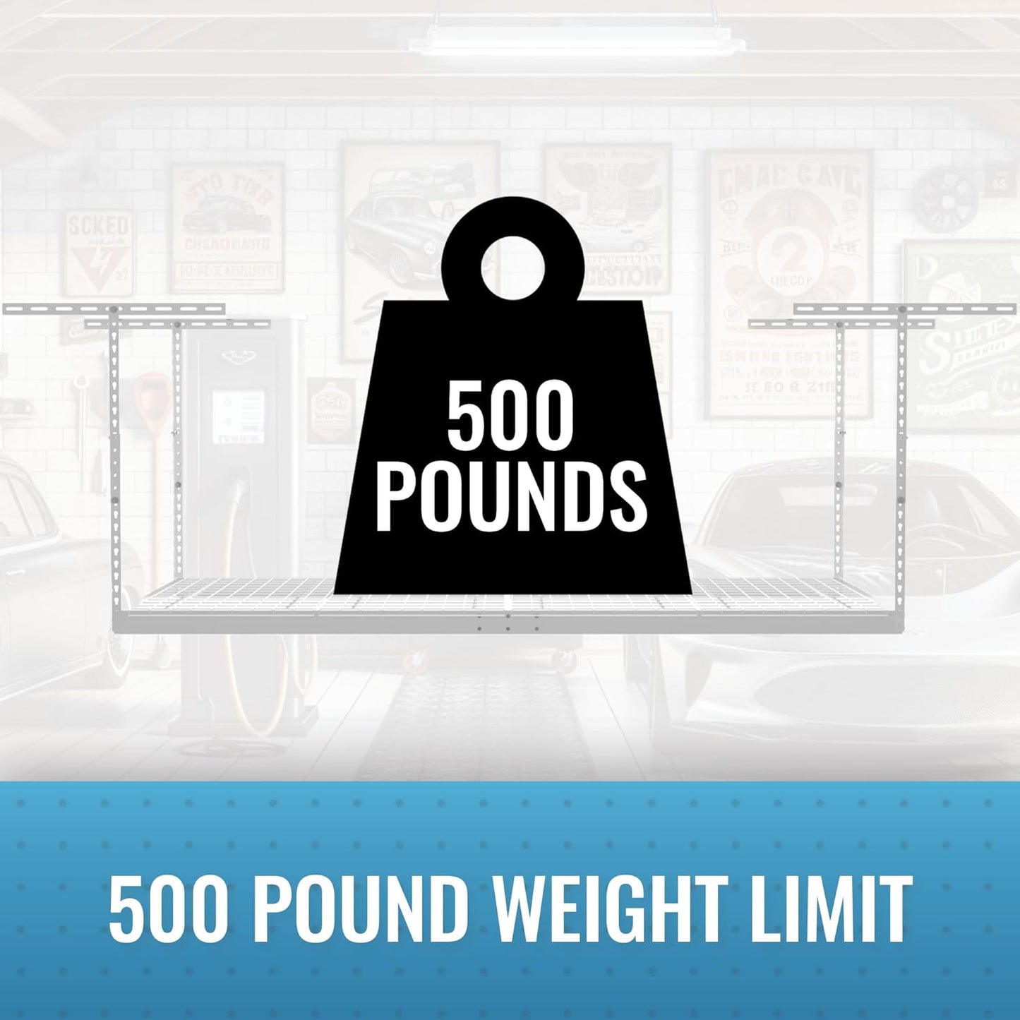 MonsterRax Overhead Garage Storage Rack - 4 x 8 Ceiling Rack for Garage Racks, Organization Shelving, Adjustable Hanging Shelf, White, 12"-21" Height Adjustment