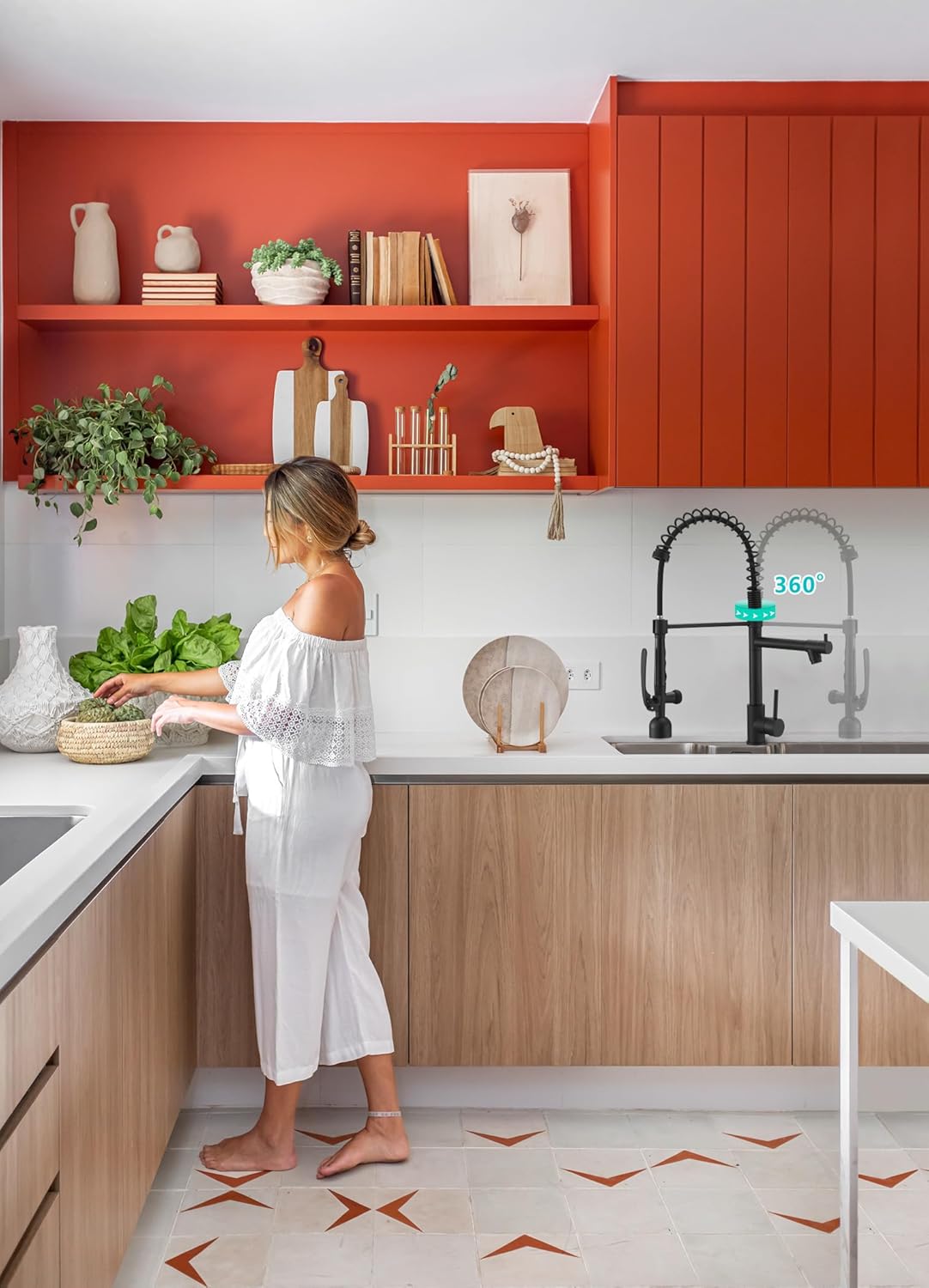 Fapully Black Kitchen Faucet with Pull Down Sprayer,Commercial LED Kitchen Faucet,Single Handle Single Hole Kitchen Sink Faucets