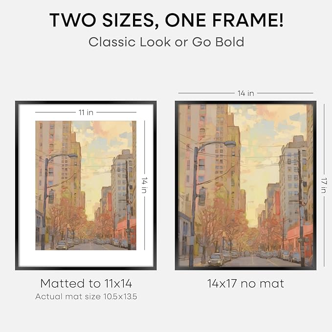 Homeforia 14x17 Picture Frame Black, High End Metal 14 x 17 Poster Frames with Mat 11 x 14 for Photo, 14x17 Black Frame Matted to 11x14 inch Print, 17x14 Thin Frame, Tempered Glass, Wall Kit, Set of 3