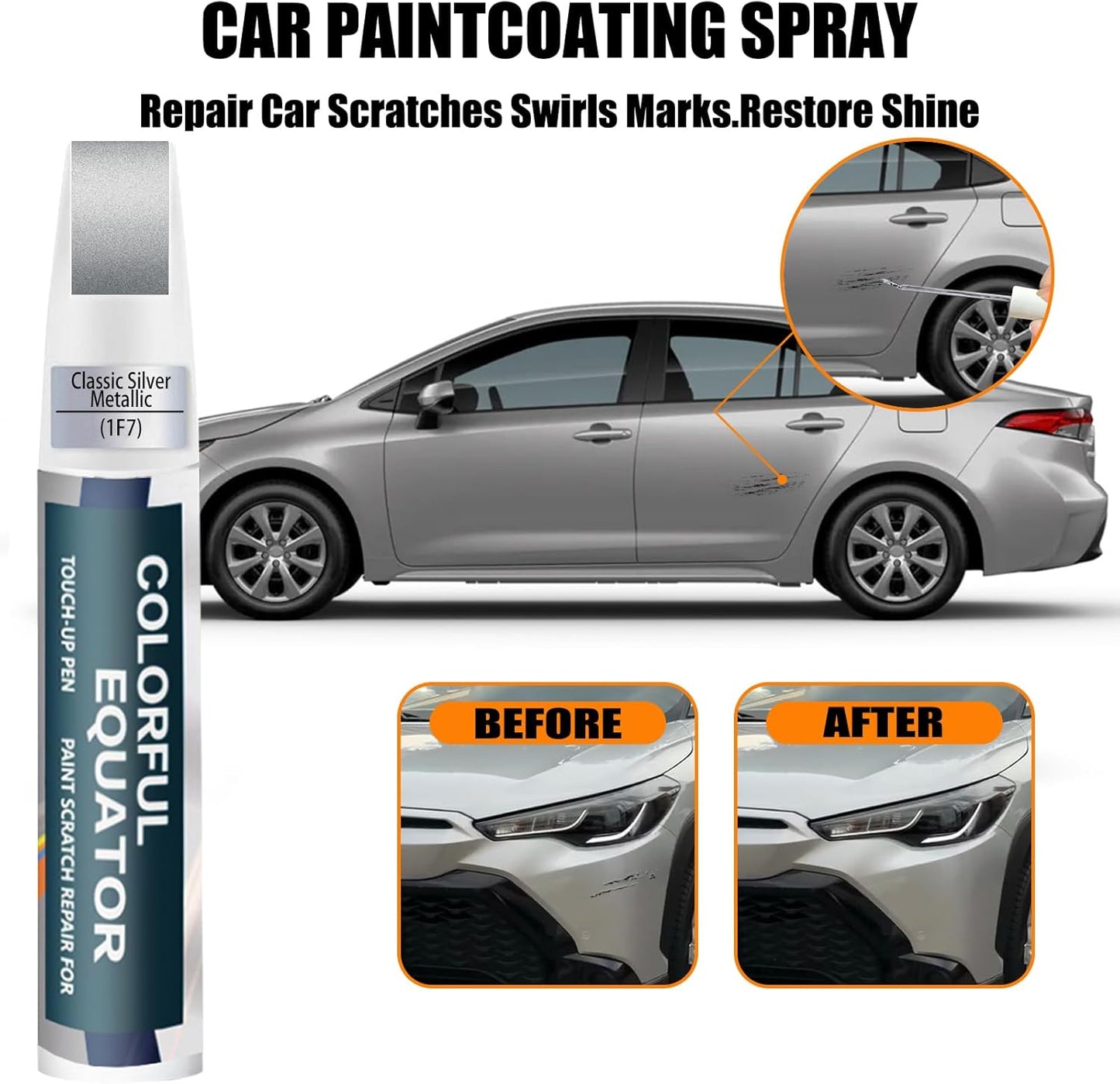 1F7 Classic Silver Metallic Touch Up Paint for Toyota, Car Paint Pen Scratch Repair Two-In-One Touch Up Paint, Premium Car Scratch Remover for Deep Scratches