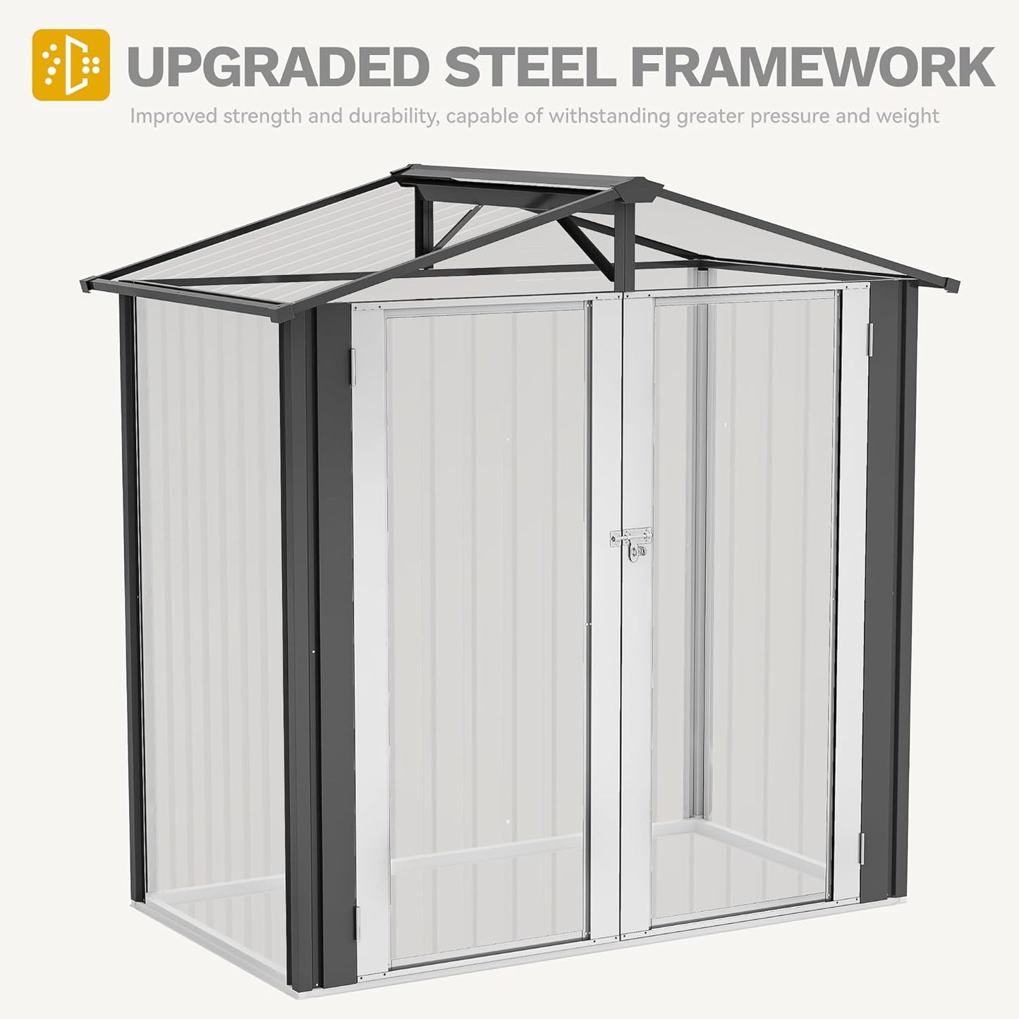DWVO 6x4ft Storage Shed for Outdoors, Metal Sturdy Weatherproof Tool Locker with Secure Door and Ventilation for Equipment, Mowers, Bikes, Outdoor Spaces, Dark Gray