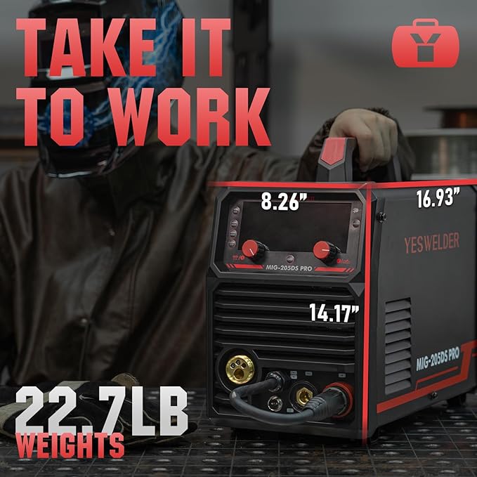 YESWELDER MIG-205DS PRO MIG Welder, 200Amp 110/220V Dual Voltage MIG Welding Machine, 5 in 1 Gas MIG/Flux Core MIG/Spool Gun MIG/Lift TIG/Stick Multiprocess Aluminum MIG Welder, Spool Gun Compatible
