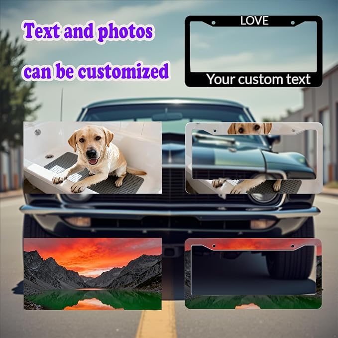 Customized License Plate Frame - Personalized Metal License Plate Frame, Protect License Plate, Rustproof Aluminum, Customized Text/Photo/Logo Available