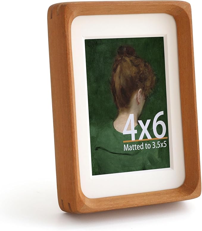 Natural Teak Wood Picture Frame,Picture 3.5x5 with Mat or 4x6 Without Mat,Standing Desk Photo Frame 4 by 6,Plexiglass,Tabletop or Wall Display