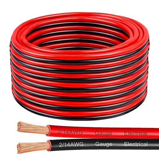 14 Gauge Wire 100 Feet, 14/2 AWG Pure Copper Wire, 14AWG 2 Conductors Red Black Oxygen Free Stranded Low Voltage Wire for Solar Panel, Automotive, Audio Auto, LED Lighting(14 AWG 100FT)