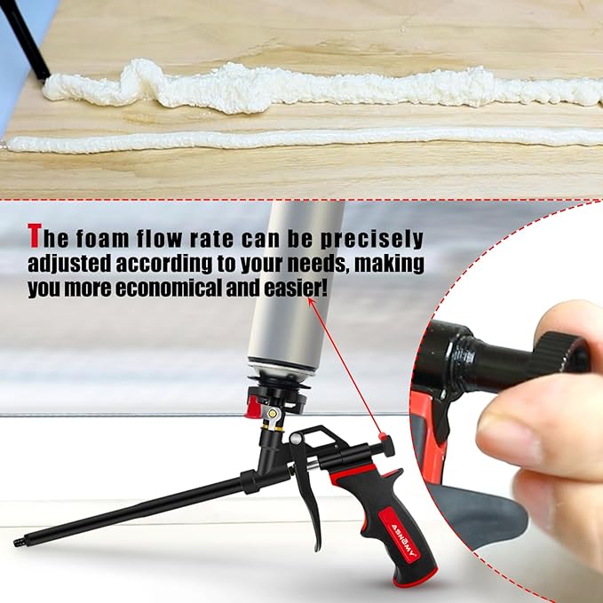 ASNOMY 2 Pack Professional Expanding Foam Spray Gun, (2 x Foam Gun / 8 Nozzle) PU Foam Gun Insulation, Foam Dispensing Gun, for Caulking, Insulating Foam Applicator