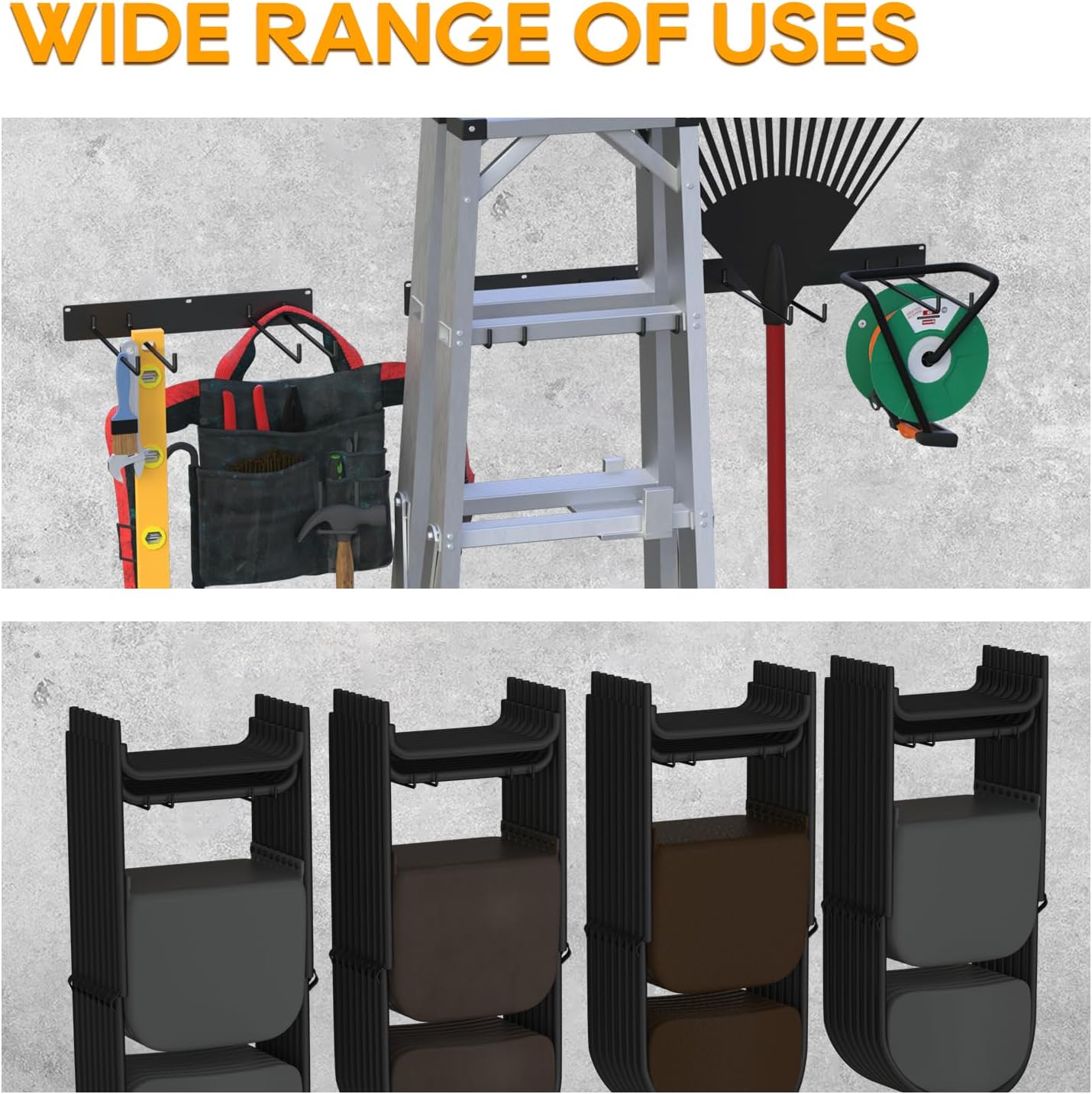 2-Pack Folding Chair Storage Rack – Heavy-Duty Wall Mount Hanger for Garage, Yard, Lawn Chairs – Solid Metal, Holds 240 lbs – Space-Saving Organizer for Camping & Beach Chairs