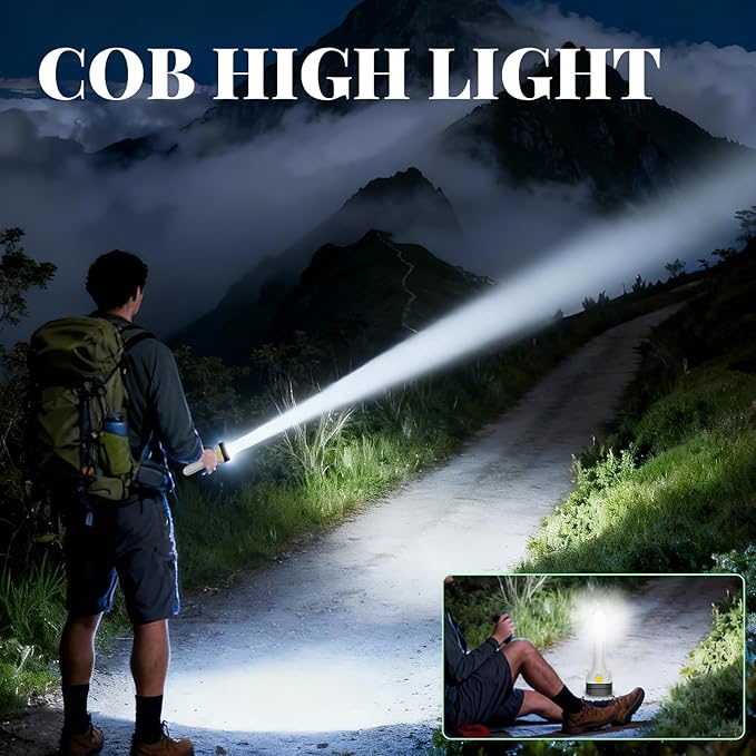 3-in-1 Flashlight: Front Beam, Standing Camp Lantern & Emergency Strobe – Simple Design, Easy for Seniors. Ideal for Camping, Home & Car Safety. USB-C Rechargeable & Lightweight.
