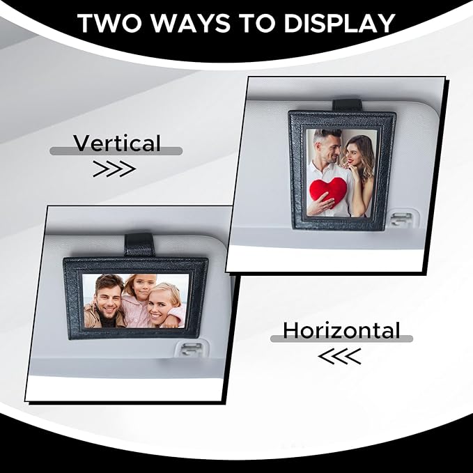 KINIVA 2 Pack Car Picture Holder - Magnetic Faux Leather Picture Frame for Safe Driving - Gift for Dad Mom Husband Wife Car Visor Accessories, Car Accessory (Fits 2.5"x3.5" Photos) (Black)