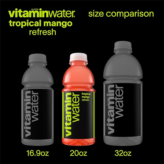 vitaminwater Refresh Tropical Mango Nutrient Enhanced Flavored Water Beverage, 20 fl oz Bottles, 12 Pack