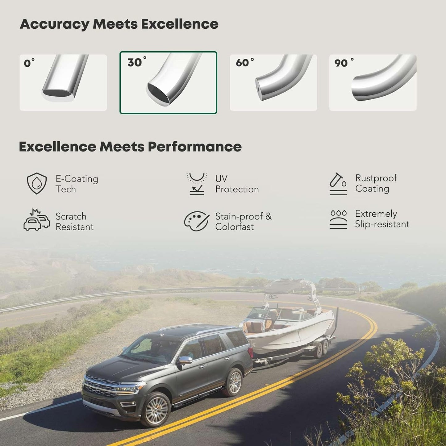 YHTAUTO 5 Inch Running Boards Side Steps Fit 2019-2024 Chevy Silverado & GMC Sierra 1500/2500 HD/3500 HD, Extended/Double Cab, 6.5' Standard Bed, Oval Bent Ends Stainless Steel Polished Chrome