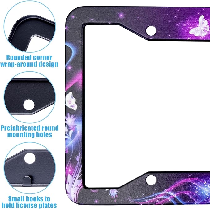 Butterfly License Plate Frame Cover Universal US Car Plate Holder Tag Accessories Decor for Women Man 2 Pack with Screw 12.3 x 6.3 Inch