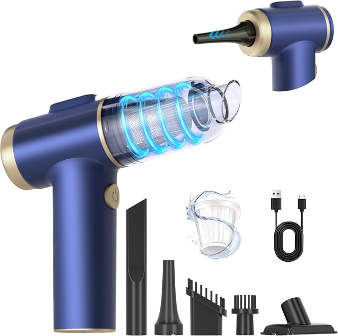 Handheld Car Vacuum Cleaner, 16000Pa Vacuum Cleaner and Air Duster, High Power Hand Held Vacuum with LED Light and Multi-Nozzles for Car,Home,Office,Pet(Blue)