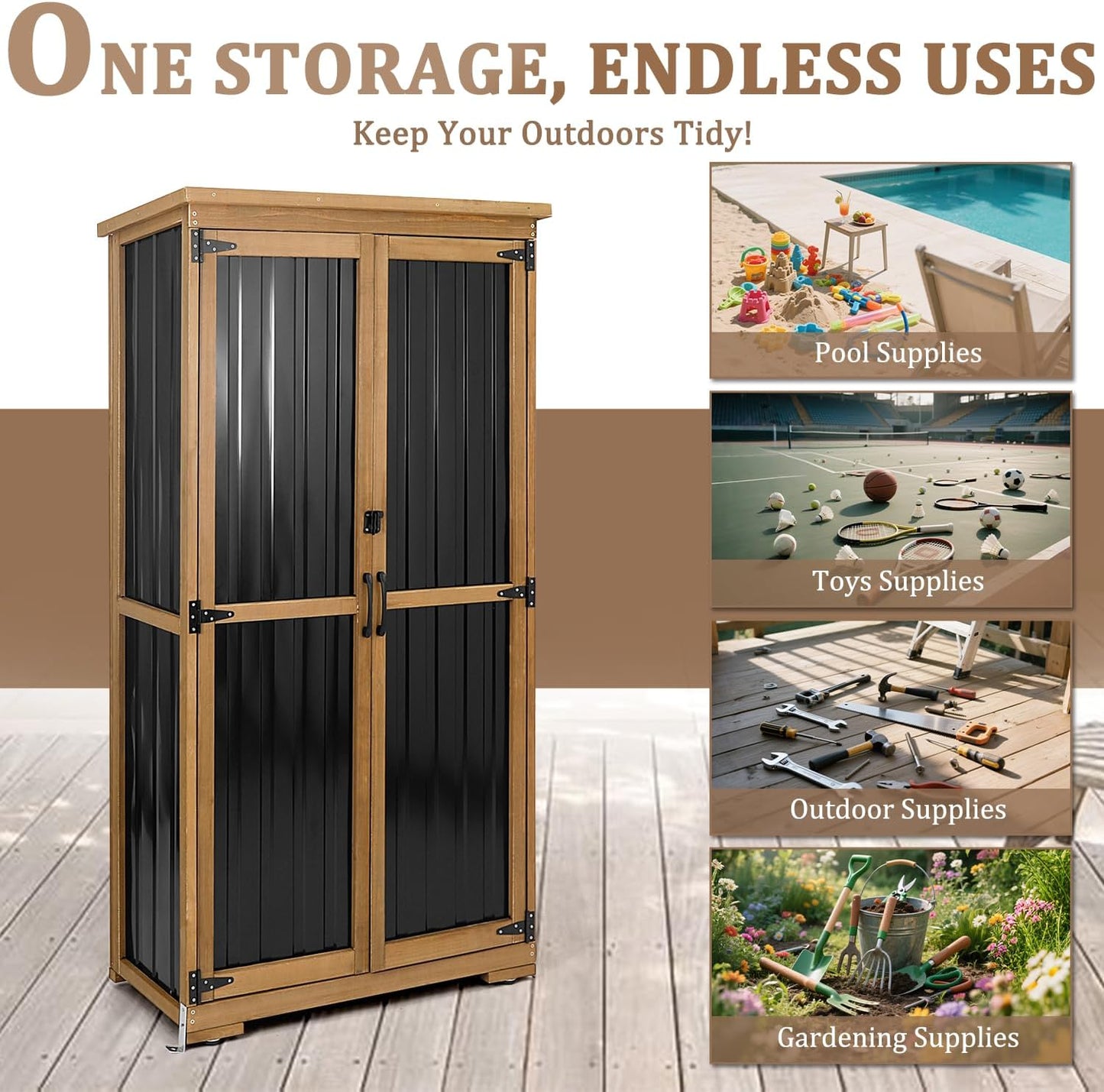 Outdoor Storage Cabinet Waterproof with Shelves, Outside Cabinets Weatherproof, Patio Backyard Pool Garden Garage Storage Cabinet Storage Shed Tool Organizer