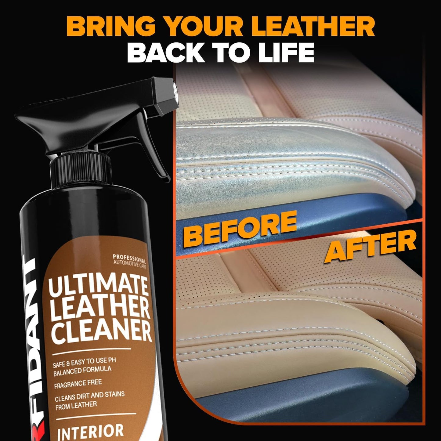 Carfidant Leather Cleaner & Conditioner Kit - Car Seat, Couch, Sofa, Shoes, Bags, Furniture - Restores & Protects - Includes Cleaning Pad & Microfiber Towel - pH Balanced Leather Care