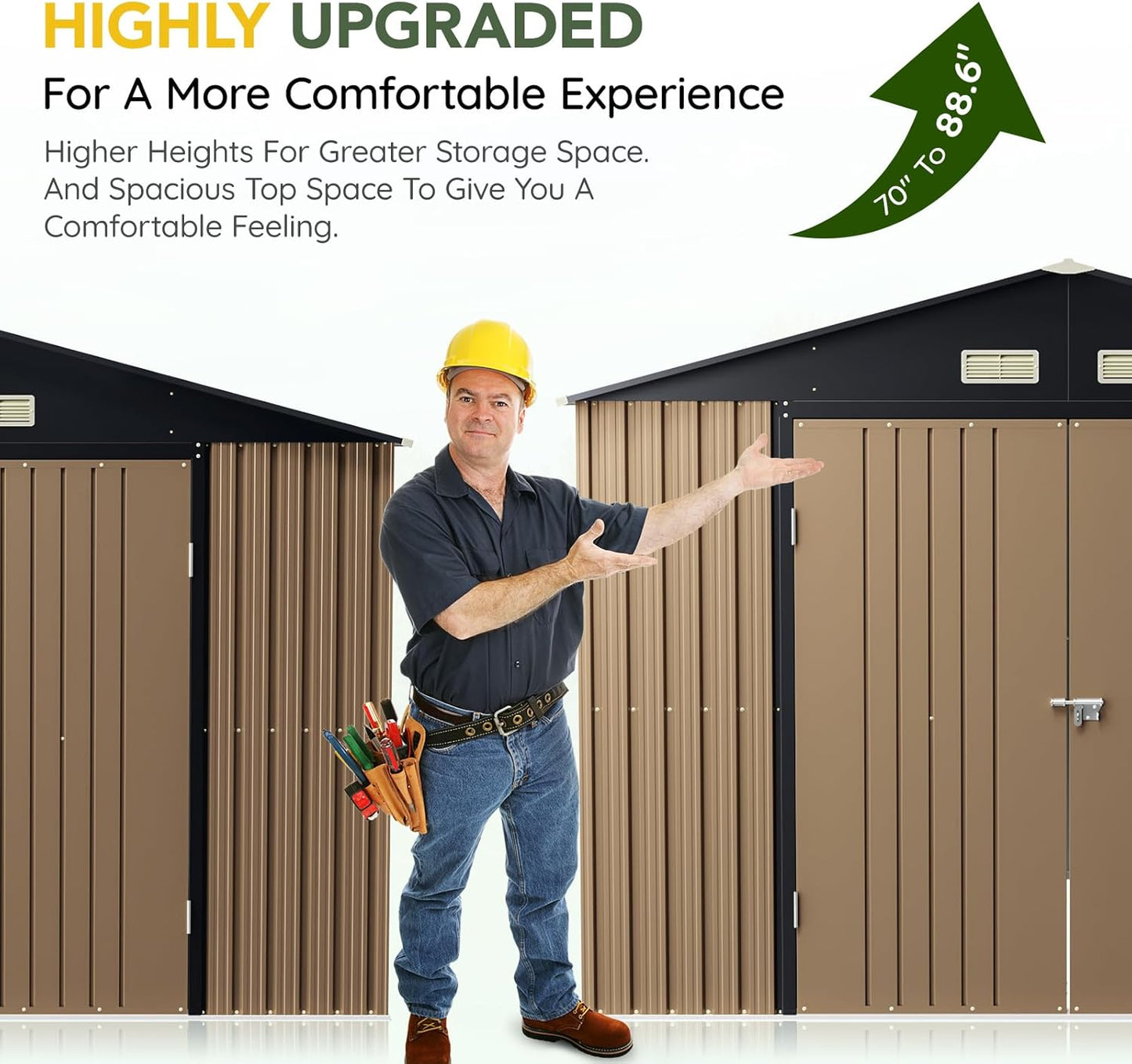 Breezz Outdoor Storage Shed 10 x 12 ft. Utility Tool Shed Metal Storage Garden Shed with Lockable Doors & Windows for Patio Storage,Brown