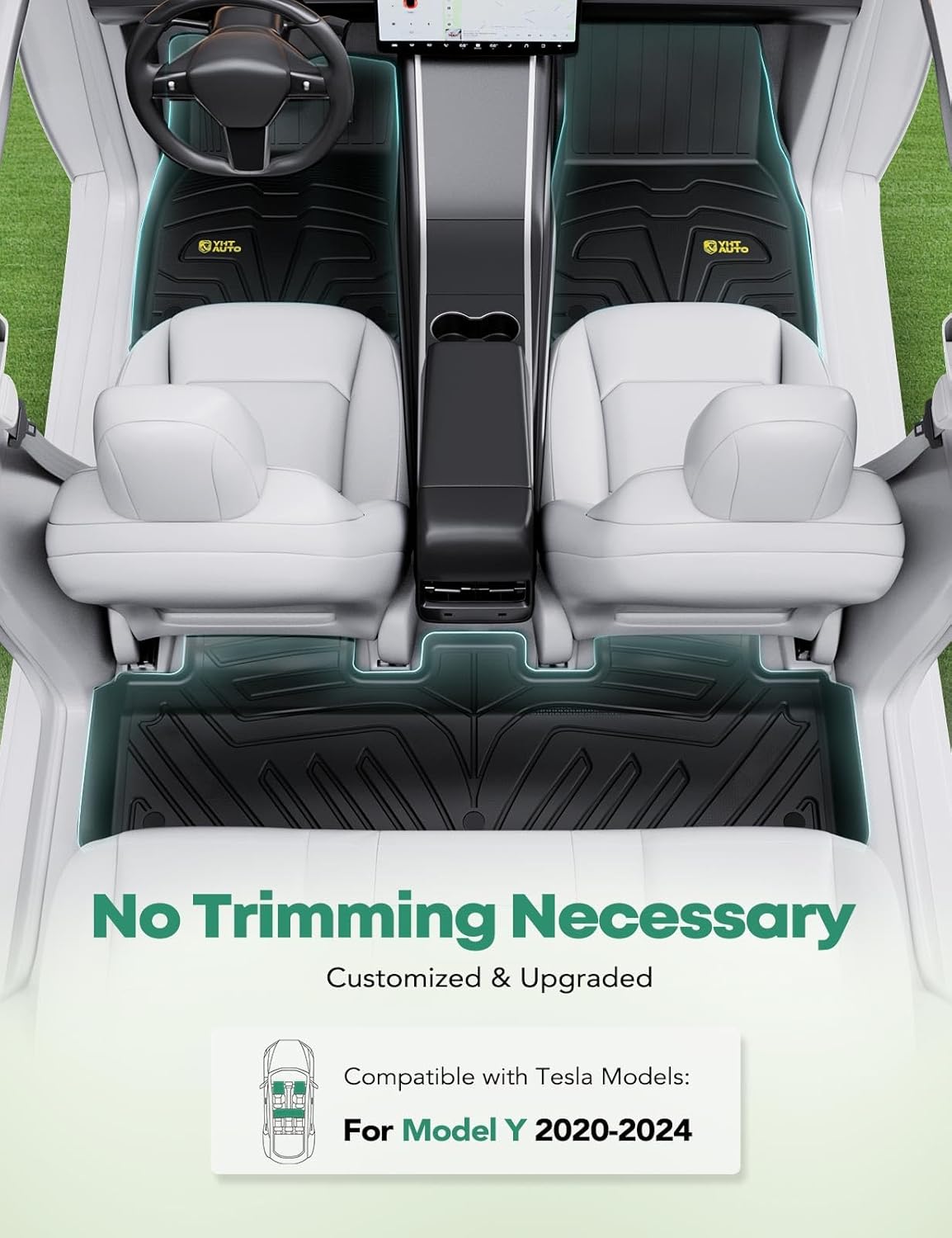 YHTAUTO Custom Fit Car Floor Mats for Tesla Model Y 2025-2020 (5-Seat), Not for Juniper, 1st & 2nd Row All Weather TPE Car Mats Carpet Liners, Anti-Slip Waterproof, Automatic Front Rear Mats for Car