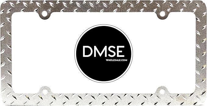 DMSE Heavy Duty Metal Diamond Plate Plated License Plate Frame Cool Decorative Design for Any Vehicle (Chrome 2 Pack)
