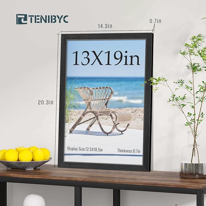 13x19 Picture Frames Set - 3 Pack - Black Solid Wood Poster Frame - Tempered Glass - Exclusive Woodgrain - Rooms, Offices, Gallery, Studio, and Hallway, Wall Display Decor