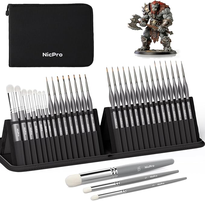 Nicpro Miniature Paint Brushes Dry Brush - 30 PCS Model Paint Brush Set with Nylon Case for Acrylic, Oil, Watercolor, Detail Paint Brush Drybrush for Model, Miniature Painting, Paint by Numbers, Craft