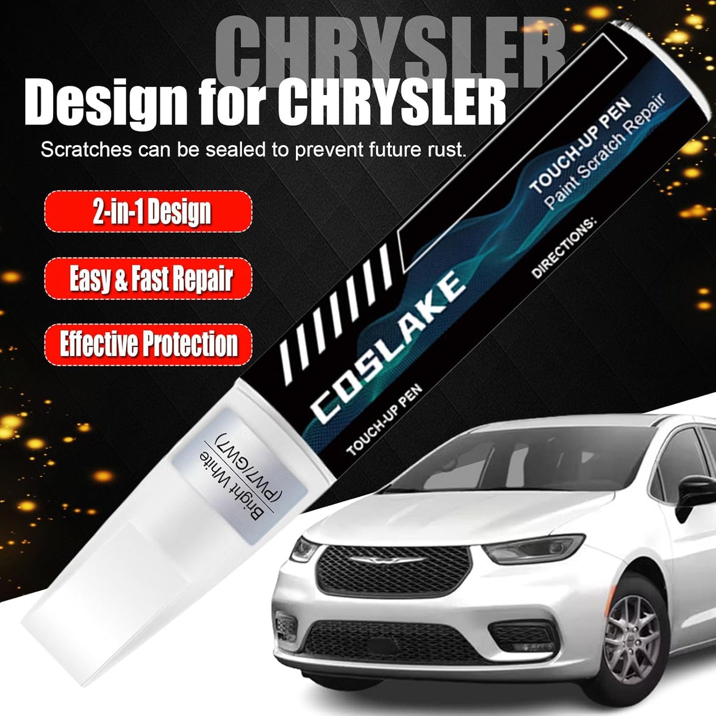 Car Touch Up Paint(Granite Crystal Metallic(PAU/LAU)) for Chrysler, Car Paint Scratch Repair Kit, Quick & Easy Solution to Repair, 2 in 1 Scratch Remover Pen with 2PCS Disposable Micro Applicators