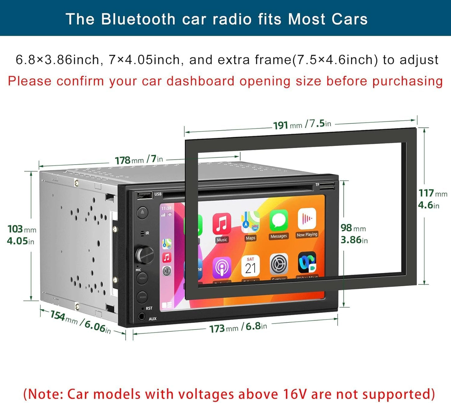 Double Din Car Stereo with CD/DVD Player Apple Carplay & Android Auto, 6.2Inch Car Radio with Bluetooth and Backup Camera, Touch Screen, Mirror Link, Steering Wheel Control, USB/TF/AUX Input, AM/FM