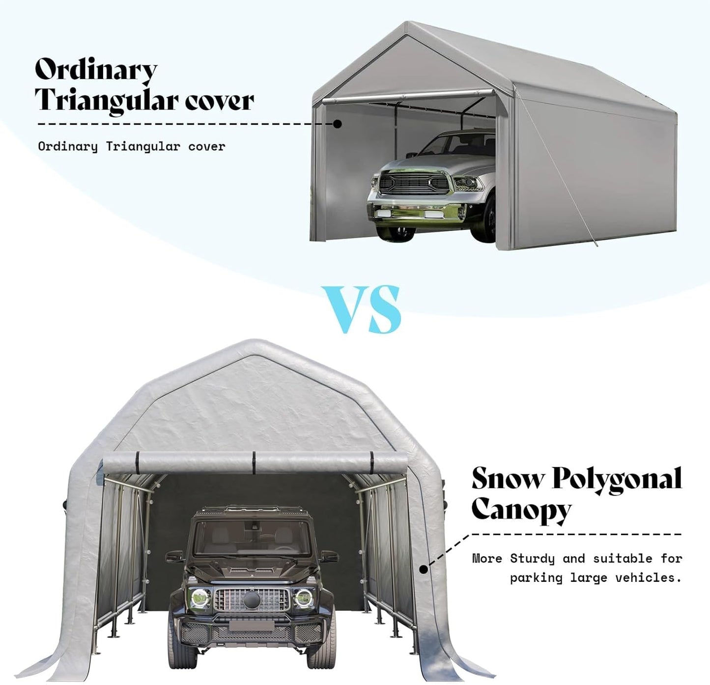 AMERLIFE 12x24 FT Heavy Duty Carport Garage Canopy, All-Weather Steel Frame Outdoor Shelter with Roll-Up Door & 4 Vented Windows, UV-Proof Waterproof Portable Storage for Cars, Boats, Silver