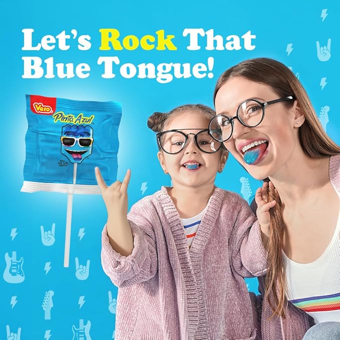 Vero Pintazul Lollipops - Individually Wrapped Mexican Candy That Colors Your Tongue Blue - Strawberry and Raspberry Flavor - 40 Pack (19.75 oz)