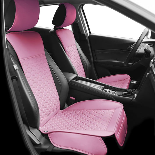 Elantrip 2 PCS Front Car Seat Covers Pink Leather Auto for Women Airbag Compatible Diamond Pattern PU Seat Cover Universal Fitness