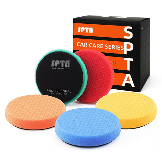 Buffing Polishing Pads, SPTA 5Pcs 3.5 Inch Face for 3 Inch 76mm Backing Plate Mix Cutting force Buffing Pads Cutting Polishing Pad Kit For Car Buffer Polisher Compounding,Polishing, Waxing -FPTFS3-MIX
