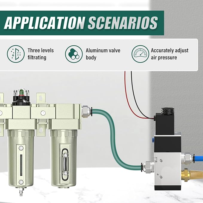 Industrial Grade 3-Stage Air Drying System, 1/2" NPT with Manual Drain, Desiccant Dryer, Air Regulator, Particulate Filter and Coalescing Filter for Paint Spray, Plasma Cutter