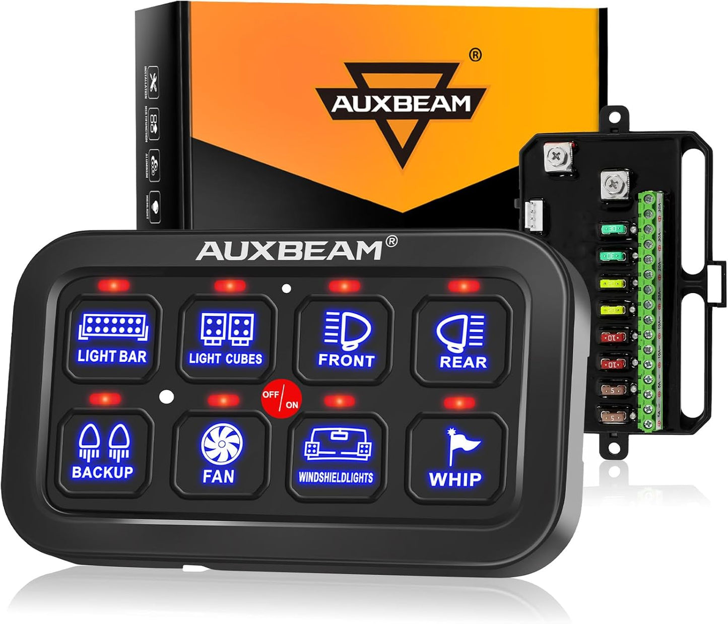 Auxbeam 8 Gang Switch Panel BA80 Automatic Dimmable LED Touch Control Panel Box Electronic Relay System Car Touch Switch Box Universal for Truck ATV UTV Boat Marine SUV Caravan -Blue, 2 Years Warranty