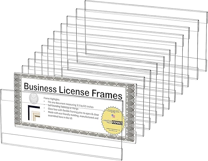 Business License Frame, 12 Pack 4x10 Inch Acrylic Clear Cosmetology License Frame Holder for Wall, License Certificate Holder for Restaurants Office School to Display Important Documents,No Drilling