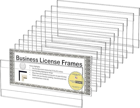 Business License Frame, 12 Pack 4x10 Inch Acrylic Clear Cosmetology License Frame Holder for Wall, License Certificate Holder for Restaurants Office School to Display Important Documents,No Drilling