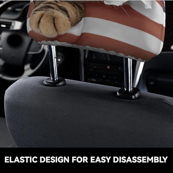 Dujiea 2 Pack American Flag Cat Car Headrest Covers, Universal Soft Car Seat Head Rest Cover Protector, Vehicle Accessories Fabric Headrest Cover for Cars Vans Trucks