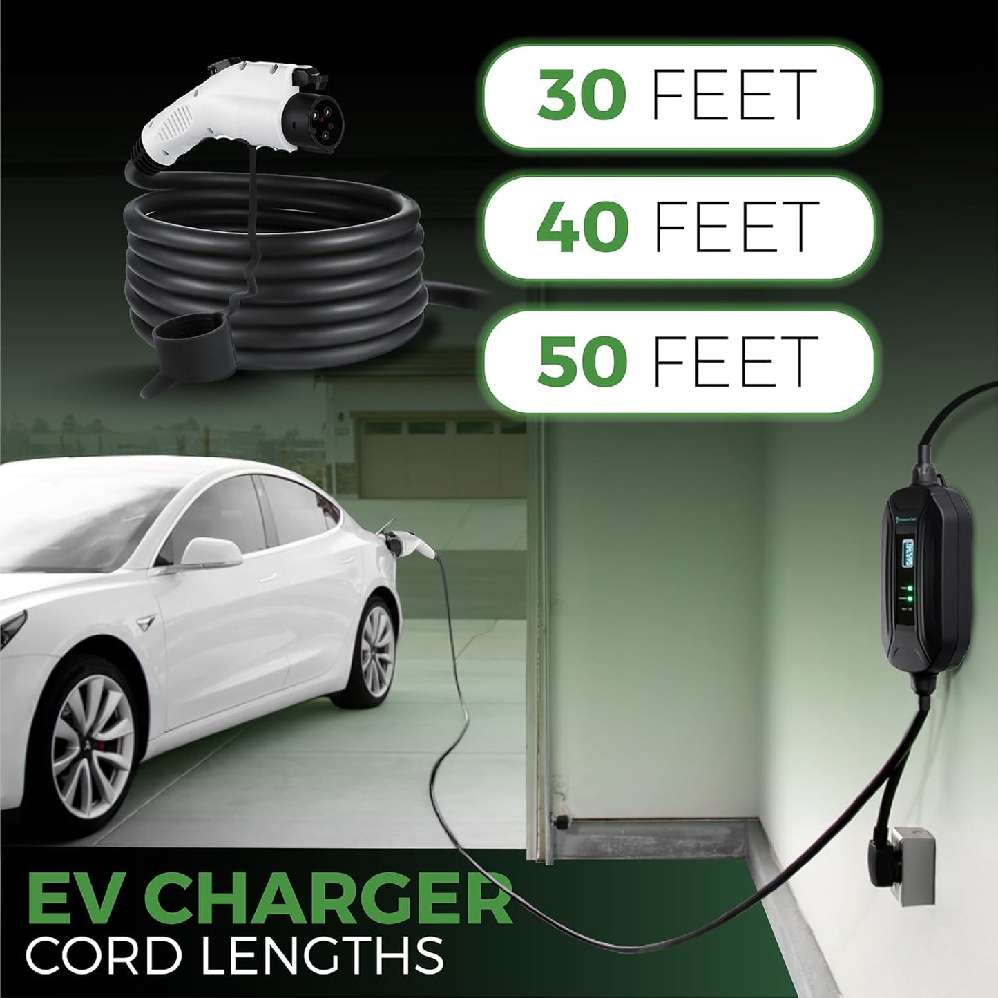 PRIMECOM Level 2 EV Charger 220/240V, 16A, 30ft & 50ft, Portable EVSE Electric Vehicle Charging Cable Compatible with Bolt Volt Leaf BMW i3 Fiat 500e Clarity NIRO Prius (6-50P, 30 Feet)