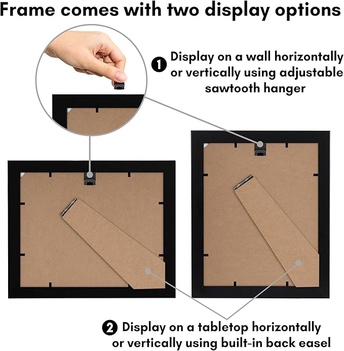 Americanflat 4 Piece 8x10 Black Picture Frame Set - Displays 5x7 With Mat and 8x10 Without Mat - Composite Wood with Shatter Resistant Glass - Horizontal and Vertical Formats for Wall and Tabletop