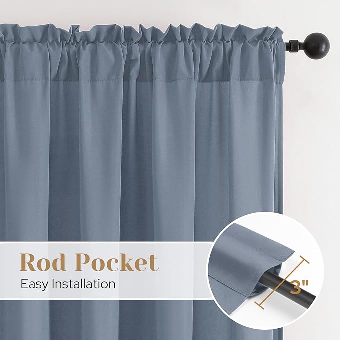 HOMEIDEAS Non-See-Through Stone Blue Privacy Sheer Curtains, 52 X 84 Inches Long 2 Panels Sheer Curtains Light Filtering Window Drapes for Bedroom Living Room
