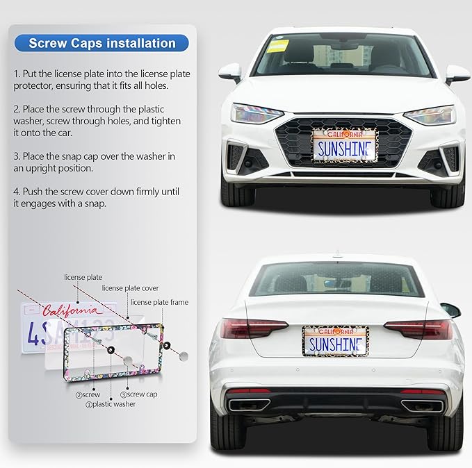 1pcs License Plate Protector Unbreakable License Plate Frames and Covers Set Front and Rear Clear License Plate Cover Leopard Print License Plate Frames Fits Standard Us Plates with Screws Caps