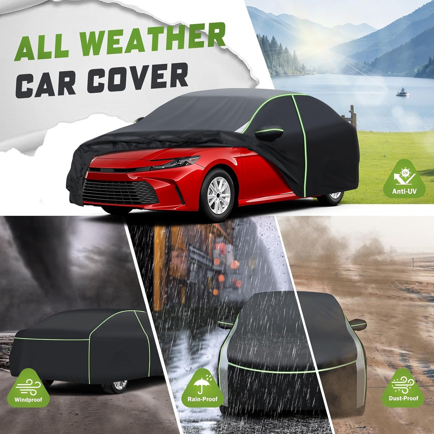 Mixsuper Liner Car Cover for Toyota Camry 1987-2025, 7 Layers Waterproof Car Cover Accessories for Camry with Zipper Door, Windproof Straps, Reflective Strips, Anti-UV, All Weather