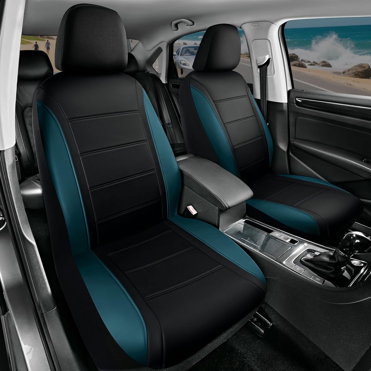 Road Comforts Leather Seat Covers, Breathable Car Seat Covers Full Set for Men,Airbag Compatible, Automotive Seat Covers Set Universal Fit Most Cars,Vans,Truck,SUV