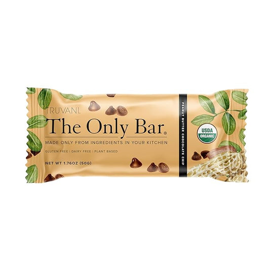 Truvani Plant Based Snack Bars | Peanut Butter Chocolate Chip 1 Pack | 8g Protein | USDA Organic and Vegan | The Only Bar | Dairy, Soy, and Gluten Free | Individually Wrapped