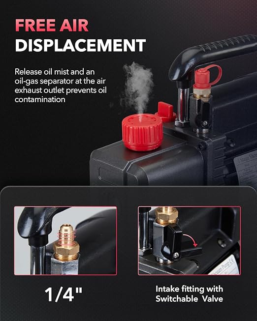 4.5cfm AC Vacuum Pump 4 Way Gauge Set, 110V 1/3 hp HVAC Air Vacuum Pump Manifold Gauge Kit with 4 Hoses Adapters Accessories Carry Bag for R410a R134a R22 Refrigeration Recharging