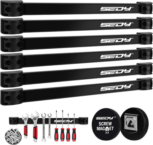 Magnetic Tool Holder Storage Organizer: 7-Piece Garage Wall Mount Rack Organization Strip Power Magnet Organizers Mounted Workbench Board Slatwall Van Hanger