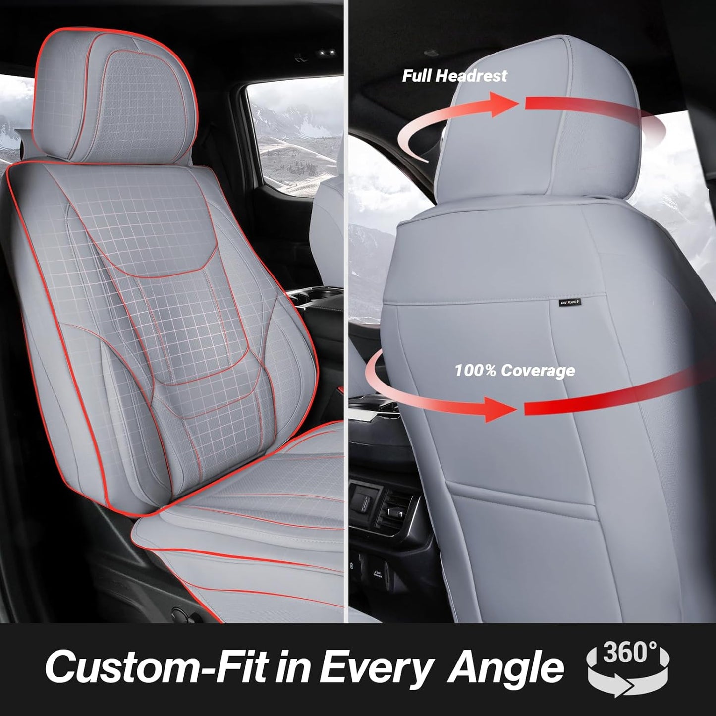 Coverland Custom Car Seat Covers Compatible with 2007-2013 Sierra 1500 Extended Cab - Premium Leather Non-Slip Waterproof Cover Interior Protector Full Set-Gray [See Size Chart-Size X115]